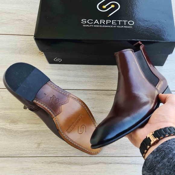 Giovanni Burgundy Men's Chelsea Genuine Leather Boots - Picture 6 of 6